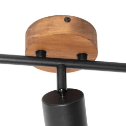 QAZQA Industrie-Spot schwarz mit Holz schwenkbar 3-flammig - Jeana