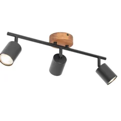 QAZQA Industrie-Spot schwarz mit Holz schwenkbar 3-flammig - Jeana