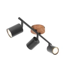 QAZQA Industrie-Spot schwarz mit Holz schwenkbar 3-flammig - Jeana