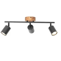 QAZQA Industrie-Spot schwarz mit Holz schwenkbar 3-flammig - Jeana