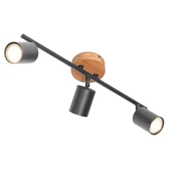 QAZQA Industrie-Spot schwarz mit Holz schwenkbar 3-flammig - Jeana