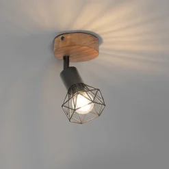 QAZQA Industriespot schwarz mit Holz dreh- und neigbar - Mosh