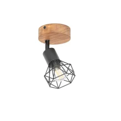 QAZQA Industriespot schwarz mit Holz dreh- und neigbar - Mosh