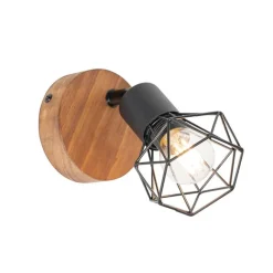 QAZQA Industriespot schwarz mit Holz dreh- und neigbar - Mosh