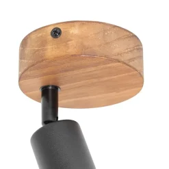 QAZQA Industriespot schwarz mit Holz dreh- und neigbar - Mosh