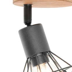 QAZQA Industriespot schwarz mit Holz dreh- und neigbar - Mosh