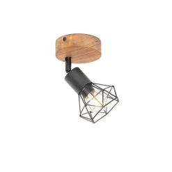 QAZQA Industriespot schwarz mit Holz dreh- und neigbar - Mosh