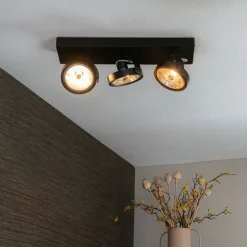 QAZQA Industrie-Spot schwarz verstellbar 3-flammig - Go