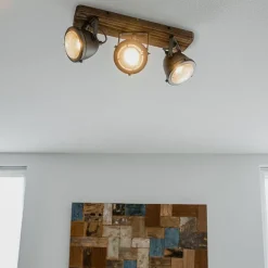 QAZQA Industriespot Stahl mit Holz kippbar 3-Licht - Emado