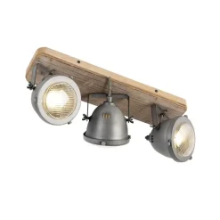 QAZQA Industriespot Stahl mit Holz kippbar 3-Licht - Emado