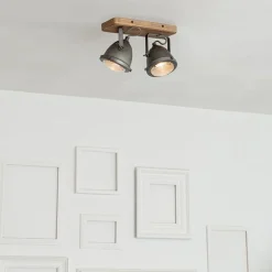 QAZQA Industriespot Stahl mit Holz kippbar 2-Licht - Emado