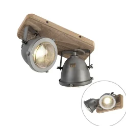 QAZQA Industriespot Stahl mit Holz kippbar 2-Licht - Emado