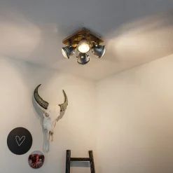 QAZQA Industriespot Stahl mit Holz kippbar 4-Licht - Emado