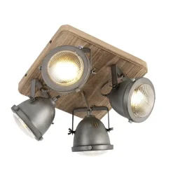QAZQA Industriespot Stahl mit Holz kippbar 4-Licht - Emado