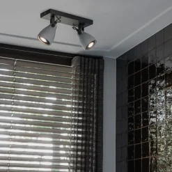 QAZQA Industriestrahler grau Beton 2-flammig - Creto