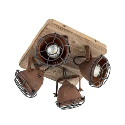 QAZQA Industriestrahler rostbraun mit Holz kippbar 4-Licht - Gina