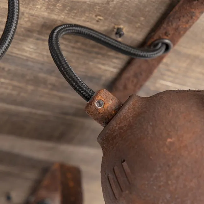 QAZQA Industriestrahler rostbraun mit Holz kippbar 4-Licht - Gina