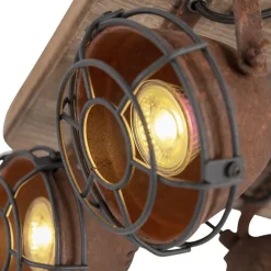 QAZQA Industriestrahler rostbraun mit Holz kippbar 4-Licht - Gina