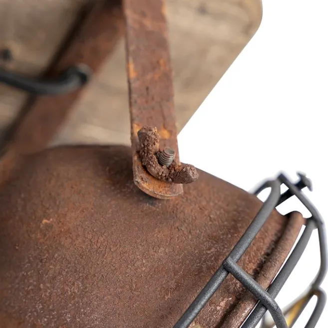 QAZQA Industriestrahler rostbraun mit Holz kippbar 4-Licht - Gina