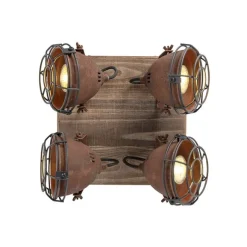 QAZQA Industriestrahler rostbraun mit Holz kippbar 4-Licht - Gina