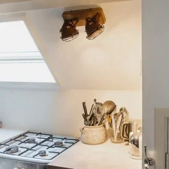 QAZQA Industriestrahler rostbraun mit Holz kippbar 2-Licht - Gina