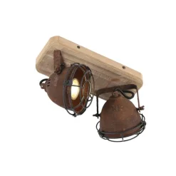QAZQA Industriestrahler rostbraun mit Holz kippbar 2-Licht - Gina