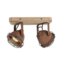 QAZQA Industriestrahler rostbraun mit Holz kippbar 2-Licht - Gina