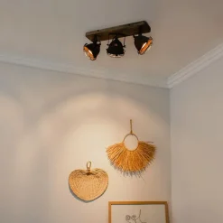 QAZQA Industriestrahler rostbraun mit Holz kippbar 3-Licht - Gina