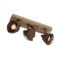 QAZQA Industriestrahler rostbraun mit Holz kippbar 3-Licht - Gina