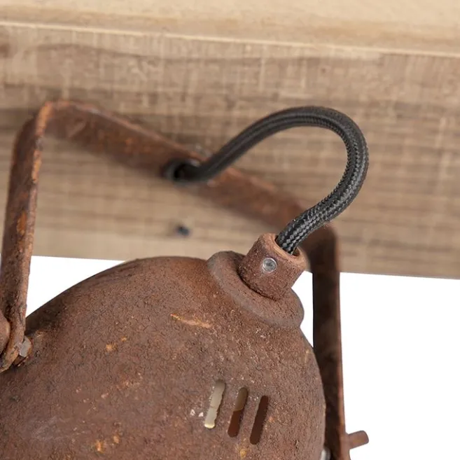 QAZQA Industriestrahler rostbraun mit Holz kippbar 3-Licht - Gina