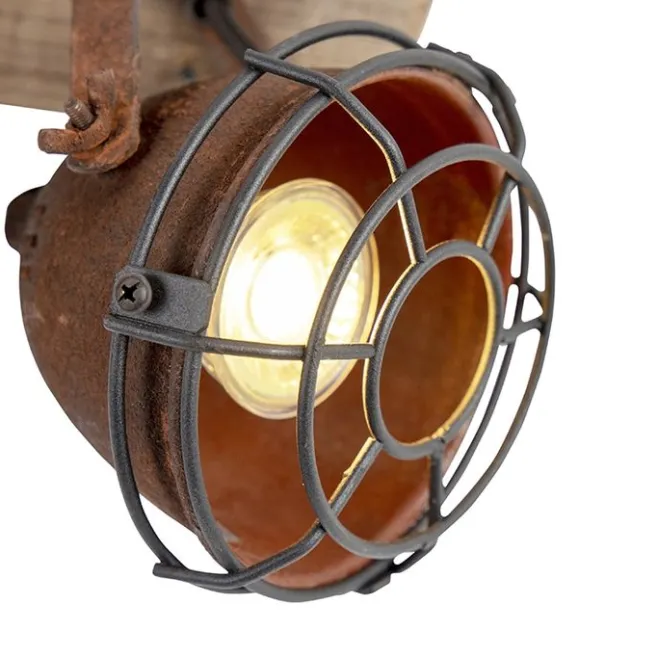 QAZQA Industriestrahler rostbraun mit Holz kippbar 3-Licht - Gina