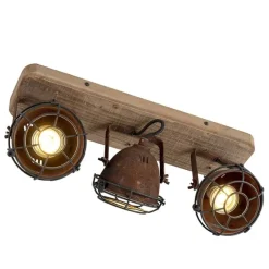 QAZQA Industriestrahler rostbraun mit Holz kippbar 3-Licht - Gina