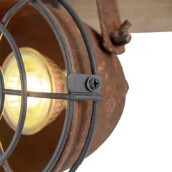 QAZQA Industriestrahler rostbraun mit Holz kippbar 3-Licht - Gina