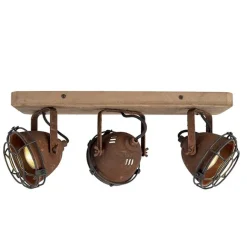 QAZQA Industriestrahler rostbraun mit Holz kippbar 3-Licht - Gina