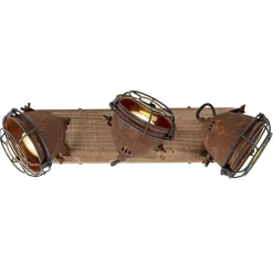 QAZQA Industriestrahler rostbraun mit Holz kippbar 3-Licht - Gina