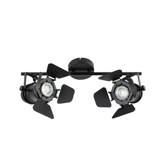 QAZQA Industriestrahler schwarz 2-Licht mit Ventilen - Film