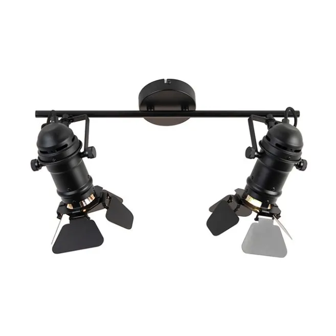 QAZQA Industriestrahler schwarz 2-Licht mit Ventilen - Film