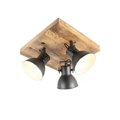 QAZQA Industriestrahler schwarz mit Mangoholz 3 Lichter - Mangos