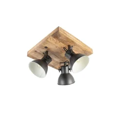 QAZQA Industriestrahler schwarz mit Mangoholz 3 Lichter - Mangos