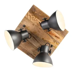 QAZQA Industriestrahler schwarz mit Mangoholz 3 Lichter - Mangos