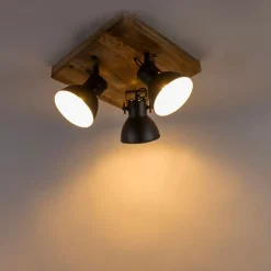 QAZQA Industriestrahler schwarz mit Mangoholz 3 Lichter - Mangos