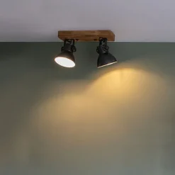 QAZQA Industriestrahler schwarz mit Mangoholz 2-hell - Mangos