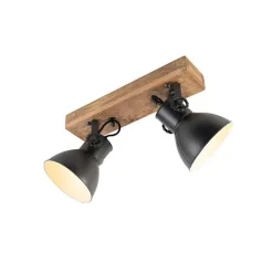 QAZQA Industriestrahler schwarz mit Mangoholz 2-hell - Mangos