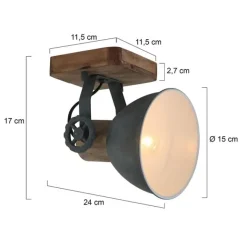 Mexlite Industriële plafondspot hout met grijs draai- en kantelbaar - Gearwood
