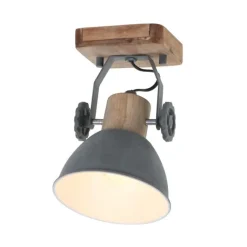 Mexlite Industriële plafondspot hout met grijs draai- en kantelbaar - Gearwood
