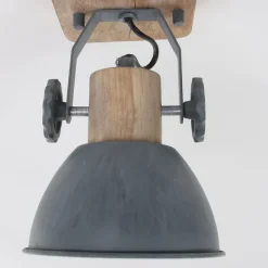 Mexlite Industriële plafondspot hout met grijs draai- en kantelbaar - Gearwood