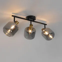 QAZQA Intelligenter Deckenstrahler schwarz mit Rauchglas länglich inkl. 3 Wifi P45 - Zuzanna