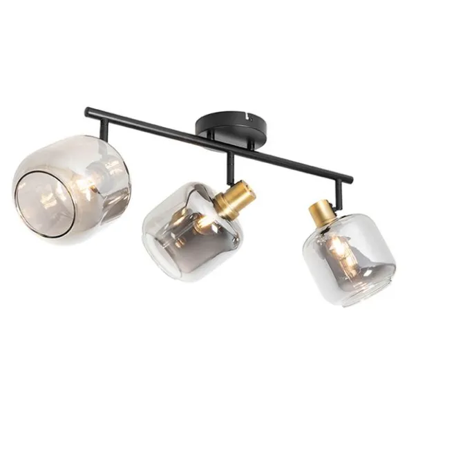 QAZQA Intelligenter Deckenstrahler schwarz mit Rauchglas länglich inkl. 3 Wifi P45 - Zuzanna