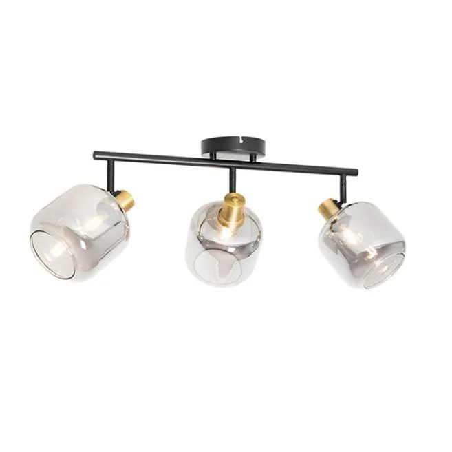 QAZQA Intelligenter Deckenstrahler schwarz mit Rauchglas länglich inkl. 3 Wifi P45 - Zuzanna