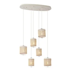 QAZQA Japandi Hängelampe Beige mit Stoffschirmen 6-flammig - Yente